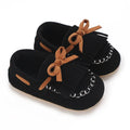 Black tassel-bow baby moccasin first walkers