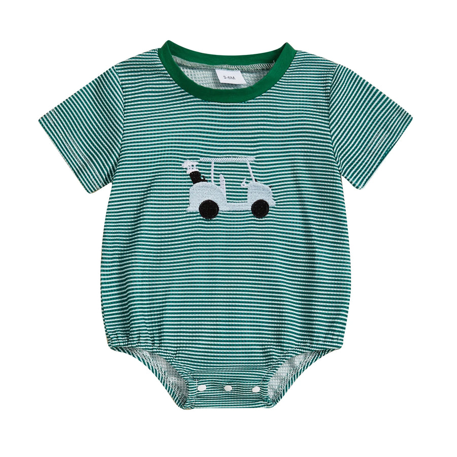 Striped Embroidered Baby Bodysuit hanging display