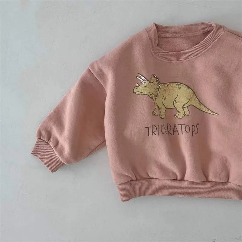Close-up of Cartoon Dinosaur Print on Pullover Sweatshirt