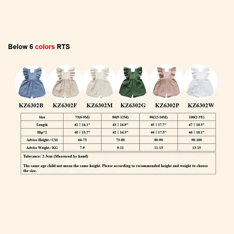 Baby Girls Sleeveless Linen Romper with Ruffles – Summer Jumpsuit