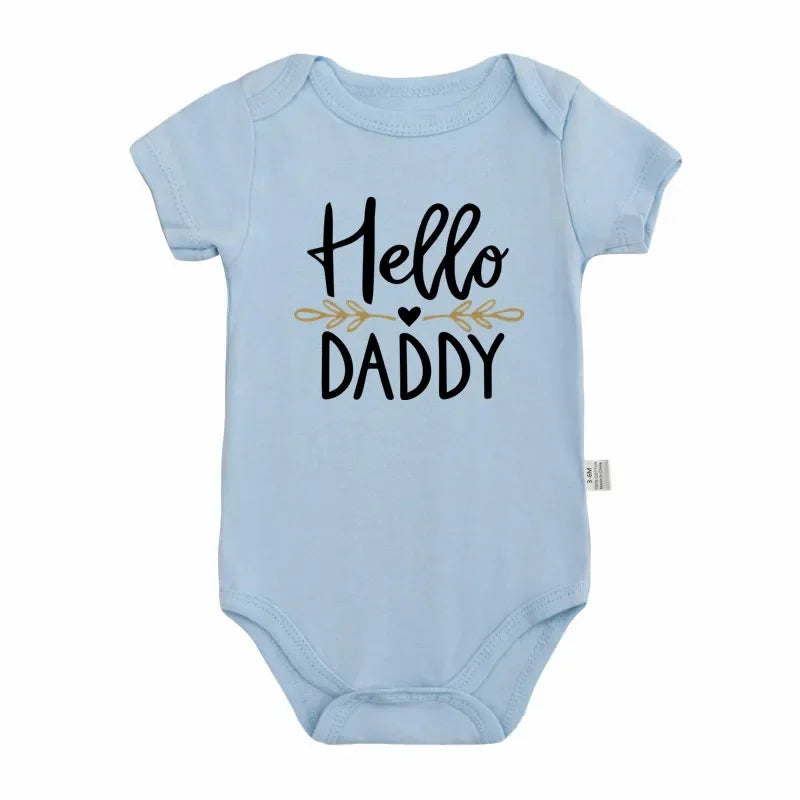 Hello Daddy Baby Announcement Romper with gift packaging