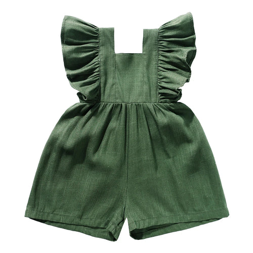 Baby Girls Sleeveless Linen Romper with Ruffles – Summer Jumpsuit