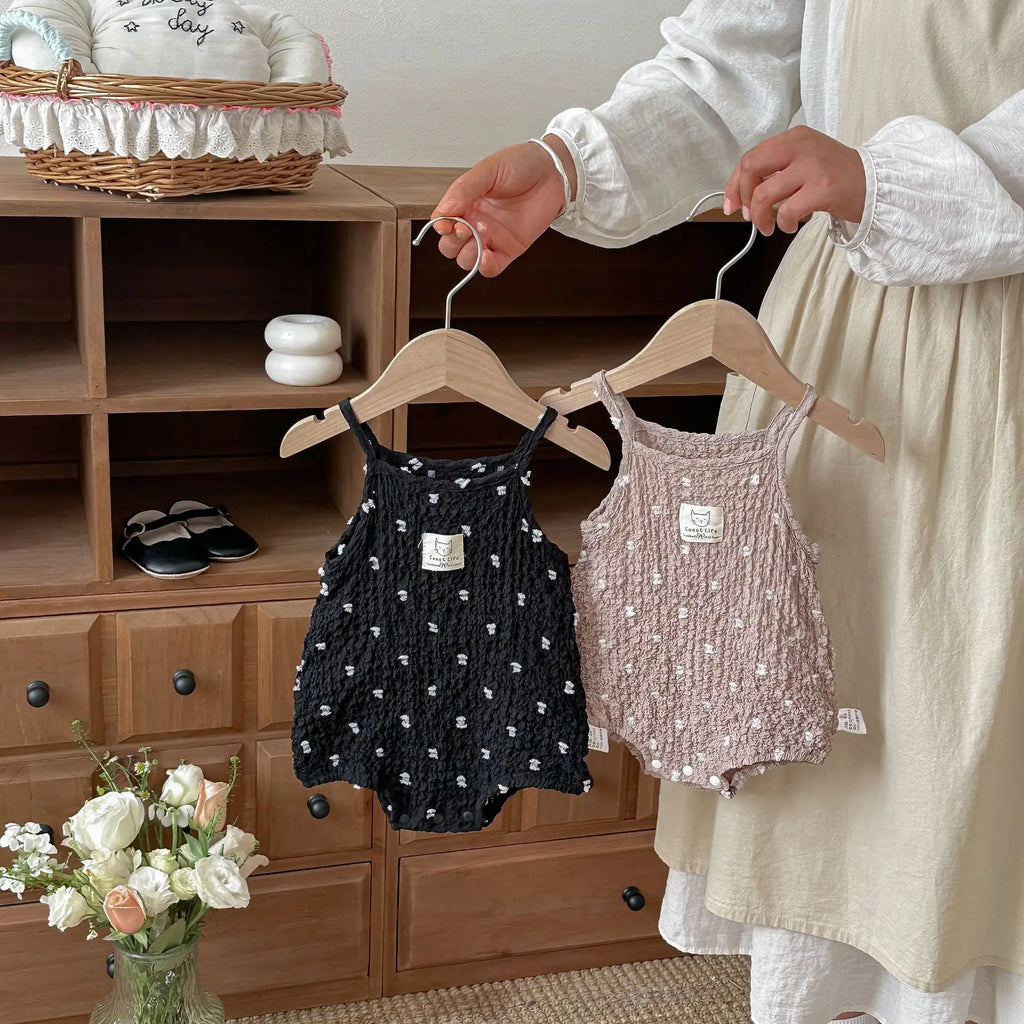 Summer Baby Cami Bodysuit in Cotton with Polka Dot Pattern, Black color option