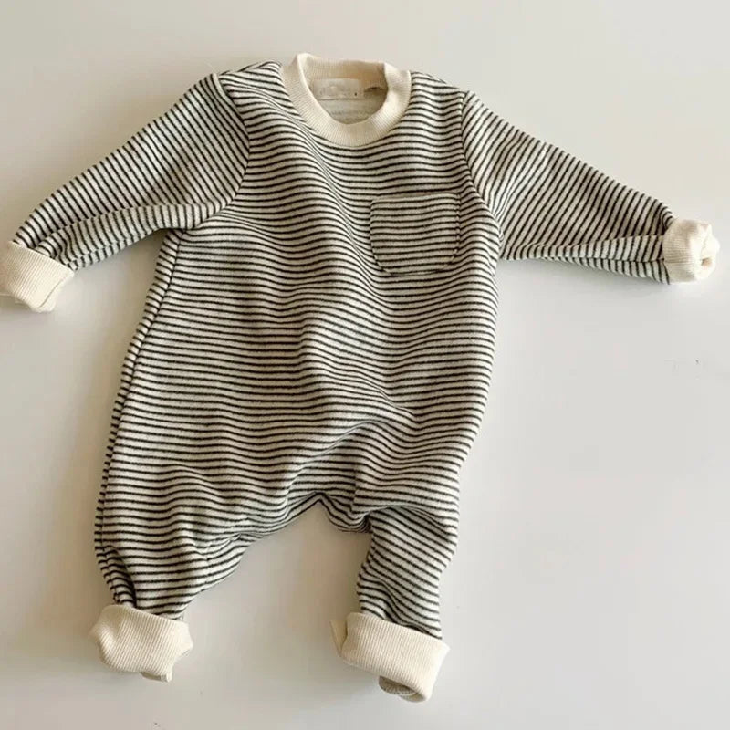 Back view of Striped Long Sleeve Baby Romper