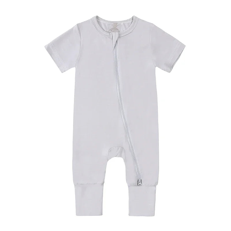 Bamboo Short Sleeve Zip Romper - Dusty Blue