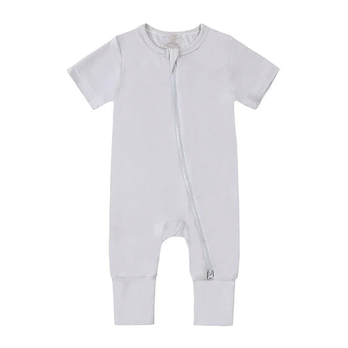 Bamboo Short Sleeve Zip Romper - Dusty Blue