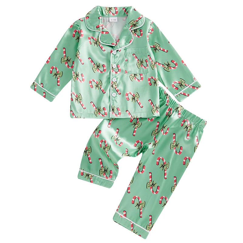 Kids’ Mint Candy Cane Christmas Pajama Set