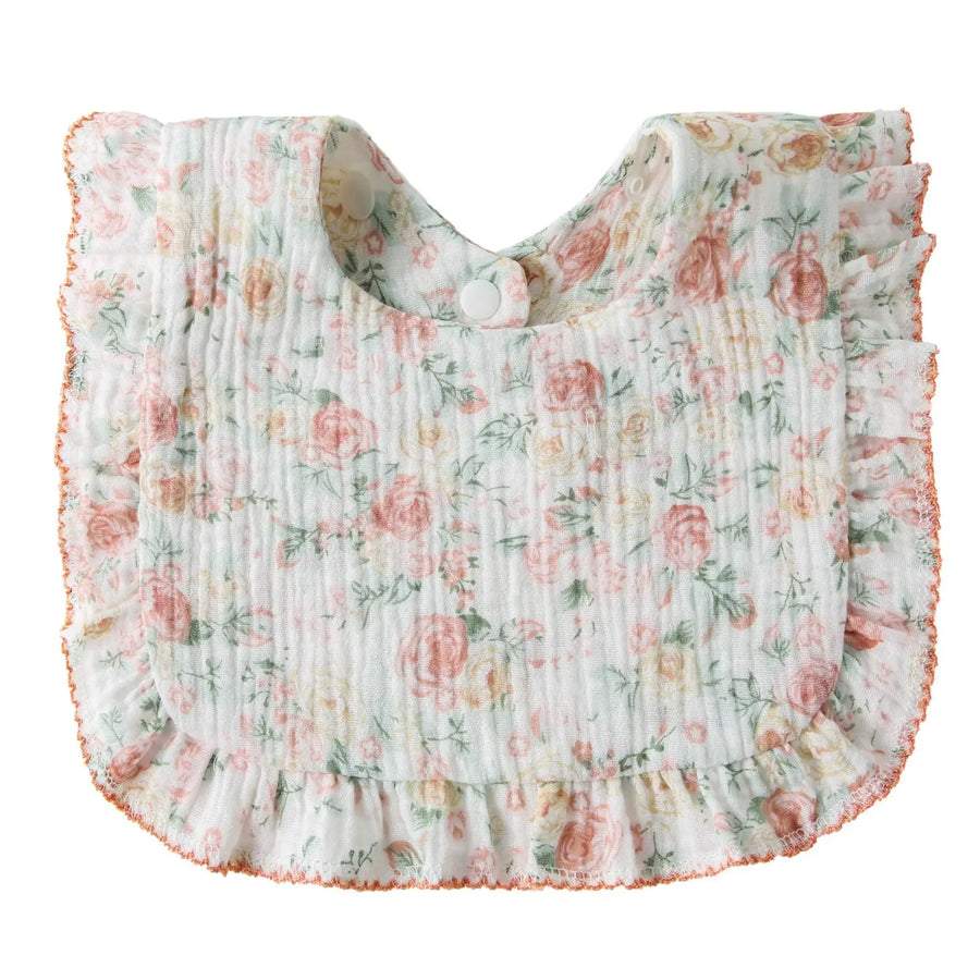 Pink Rose Ruffle Cotton Baby Bib, product view