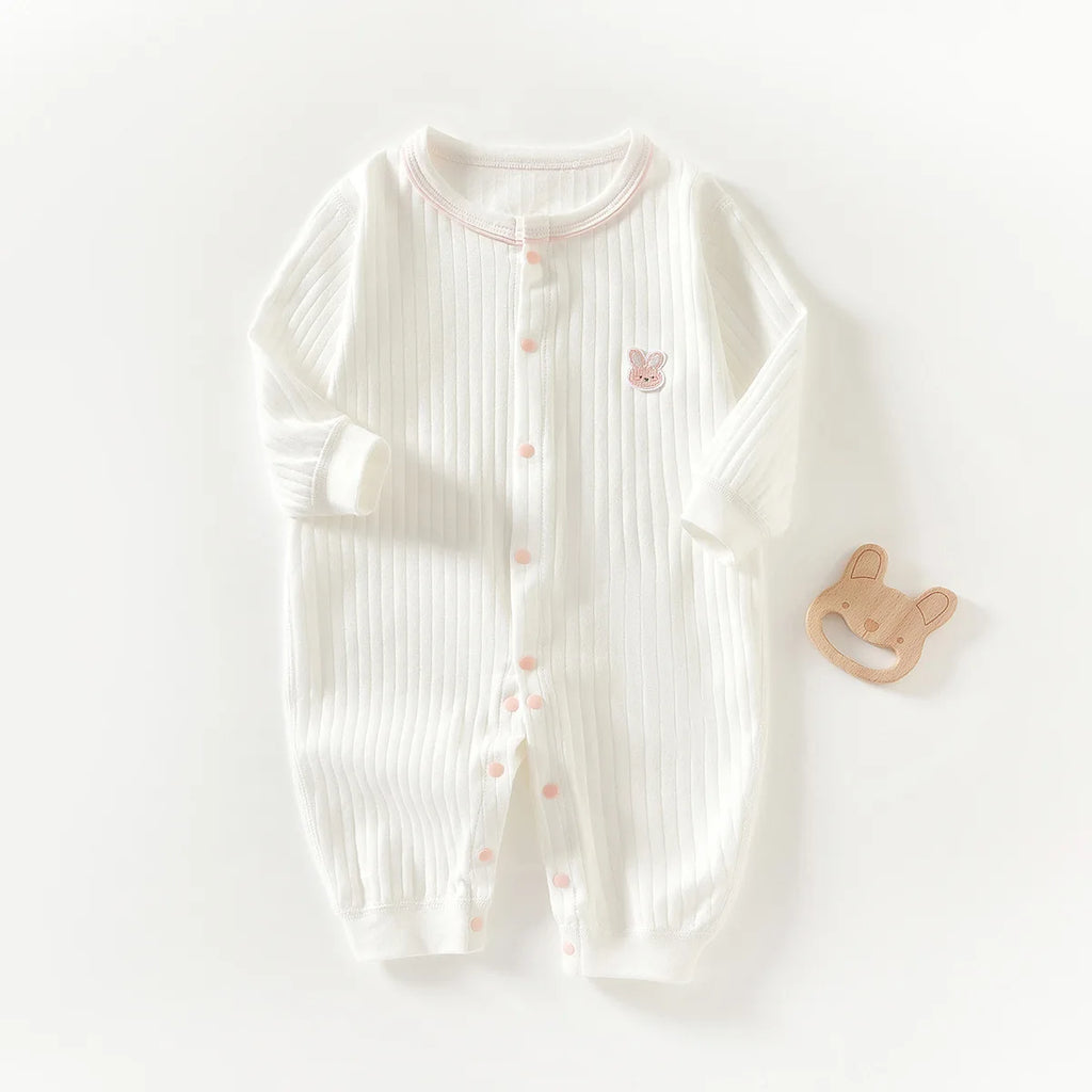Detail of cartoon rabbit pattern on romper fabric