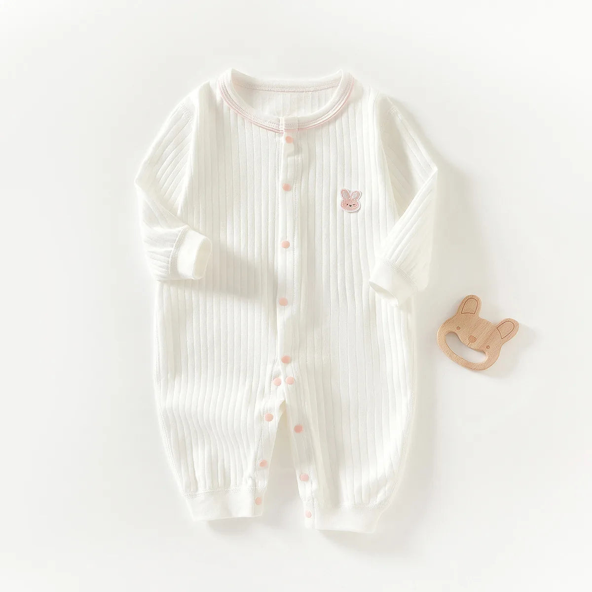 Detail of cartoon rabbit pattern on romper fabric
