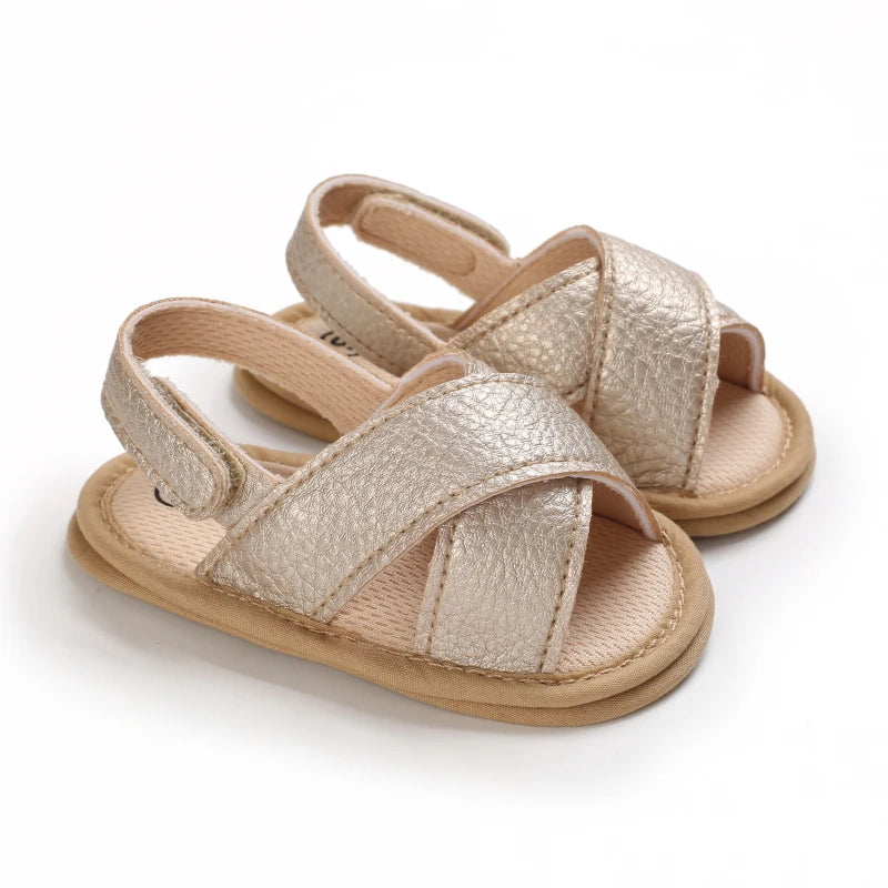 Gold Cross-Strap soft sole baby sandals
