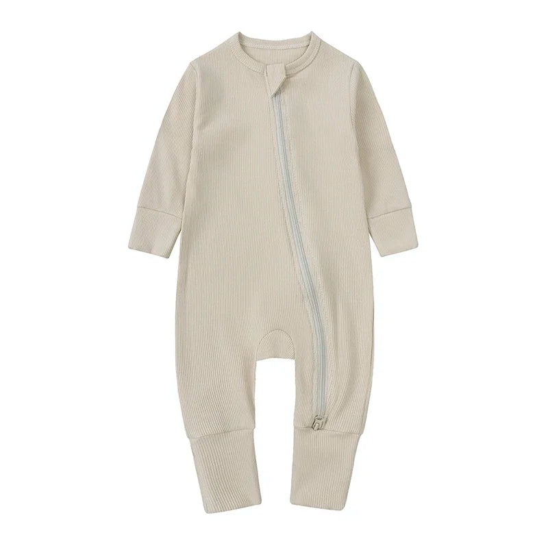 Long Sleeve Ribbed Zip Romper - Ivory