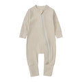 Long Sleeve Ribbed Zip Romper - Ivory