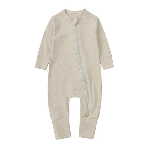 Long Sleeve Ribbed Zip Romper - Ivory, product view
