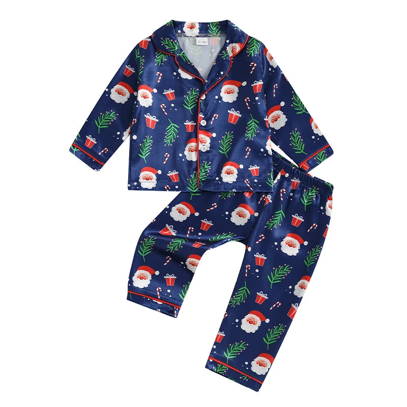 Kids’ Navy Santa Print Christmas Pajama Set