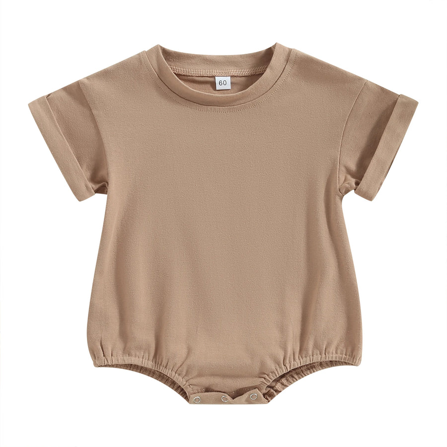 Short Sleeve Solid Color Infant Bodysuit Jumpsuit