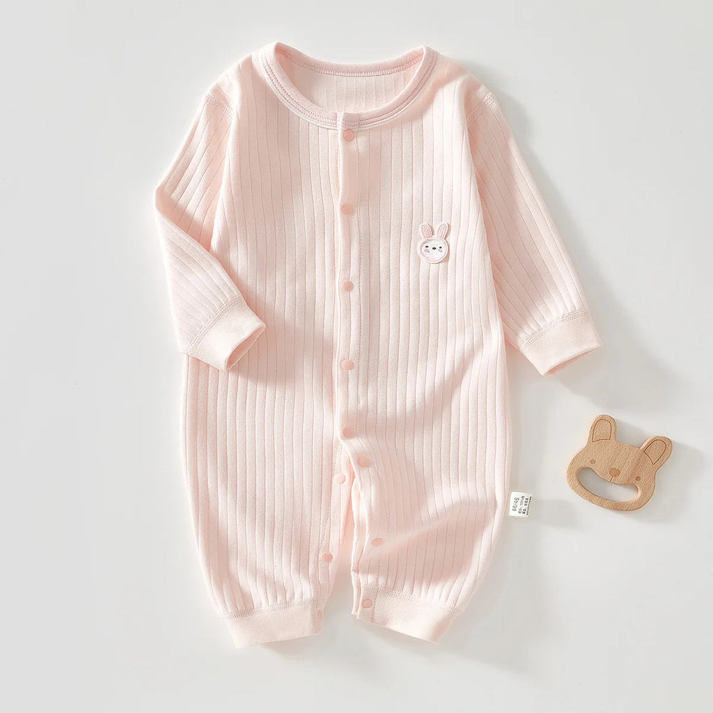 Baby wearing Cute Rabbit Knit Romper outdoors
