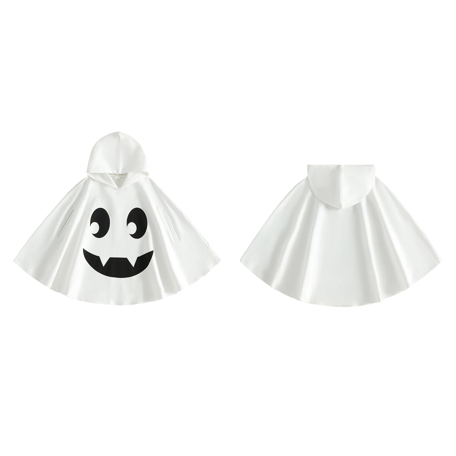Back view of white ghost hooded cape costume