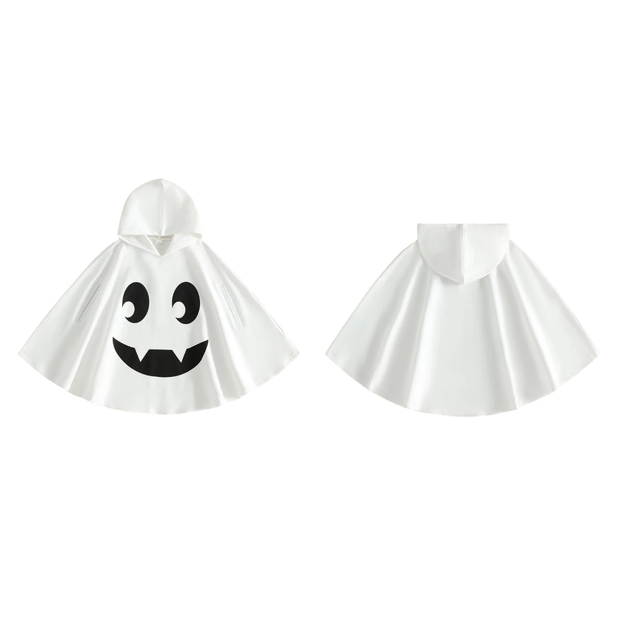 Back view of white ghost hooded cape costume