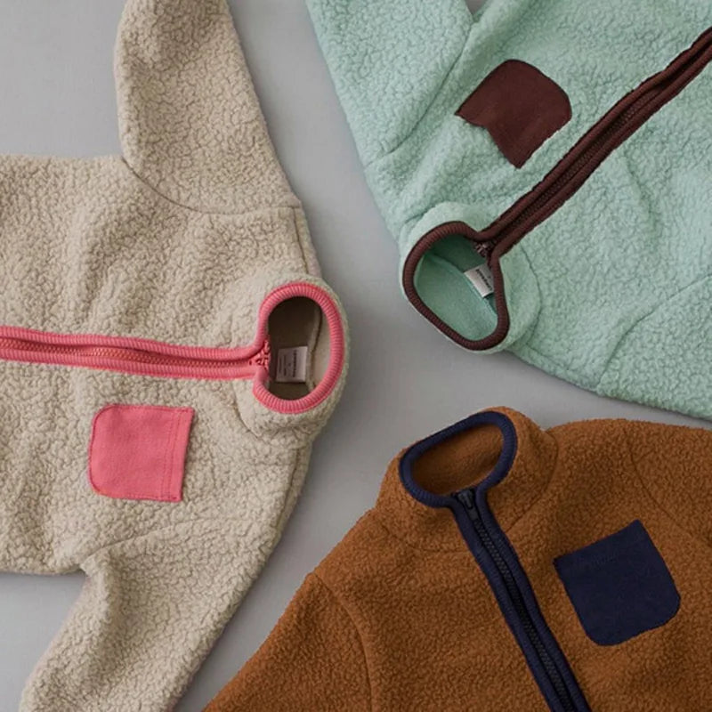 Warm Lamb Fleece Patchwork Romper in Green