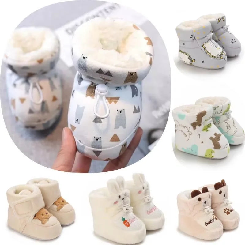Cozy cartoon baby boots with soft sole and anti-slip design