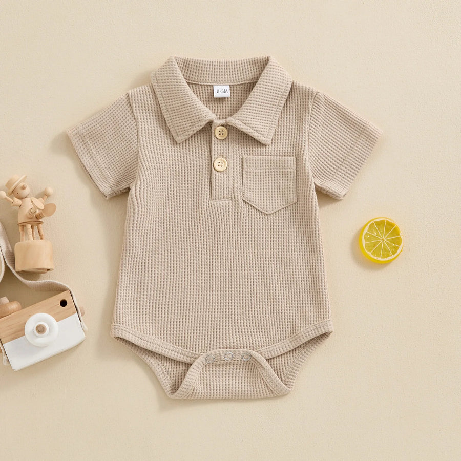 Waffle Knit Polo Bodysuit front view