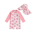 Floral Zip-Up Swimwear Set with Hat for Toddlers