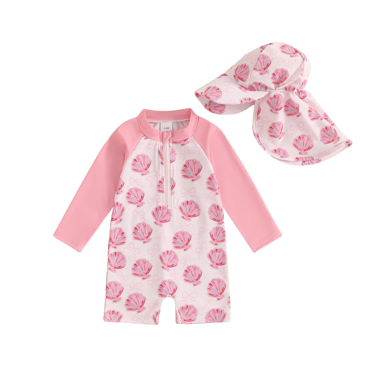 Floral Zip-Up Swimwear Set with Hat for Toddlers