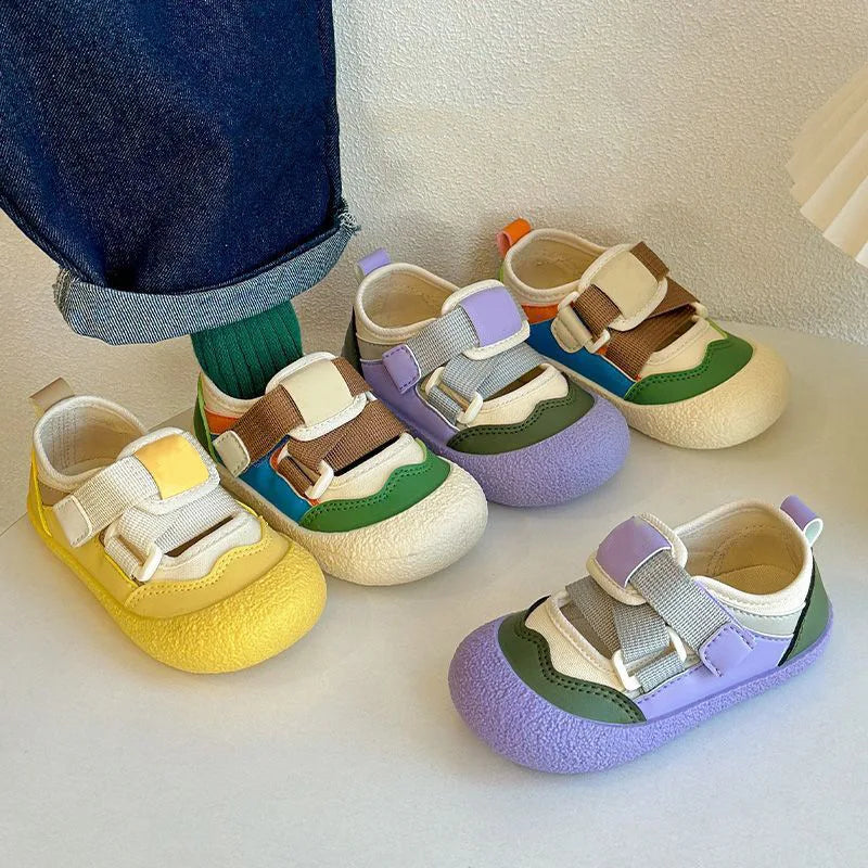 Three color options of kids hook-and-loop play shoes