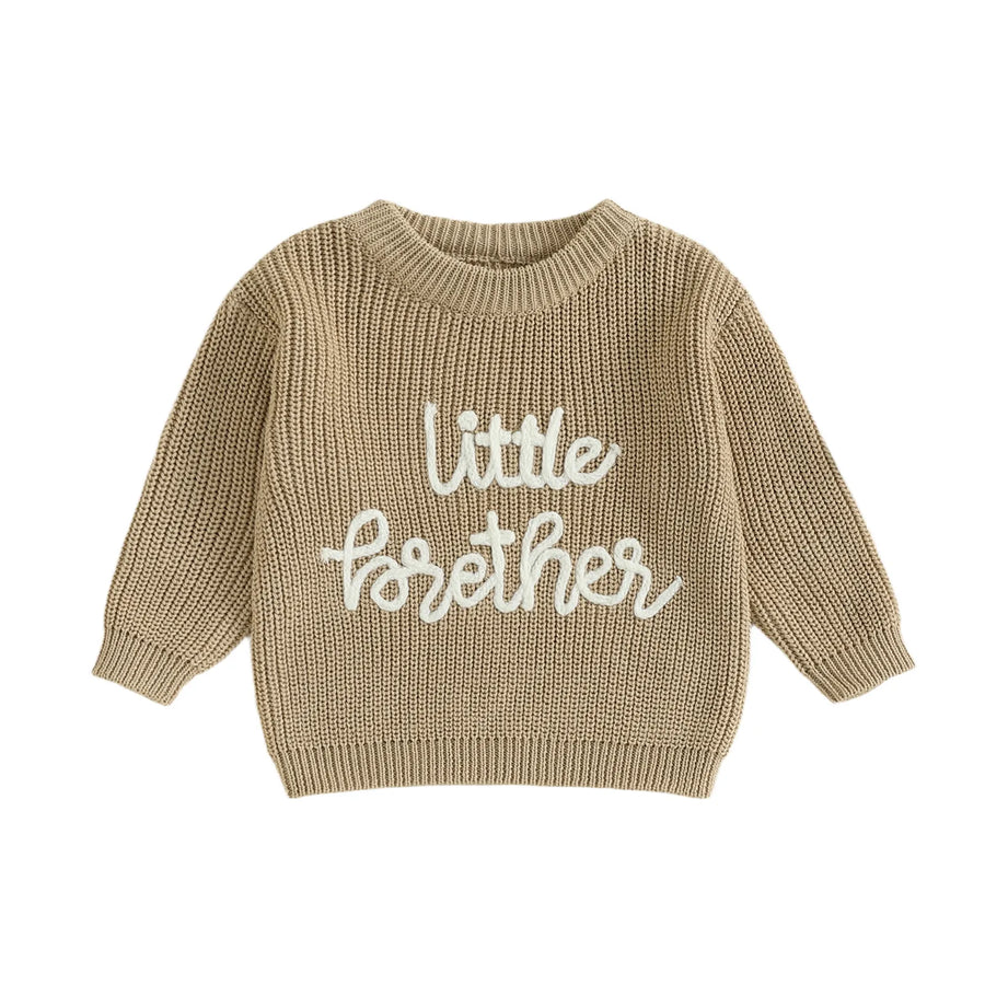 Khaki Little Brother embroidered cotton knit baby sweater on white