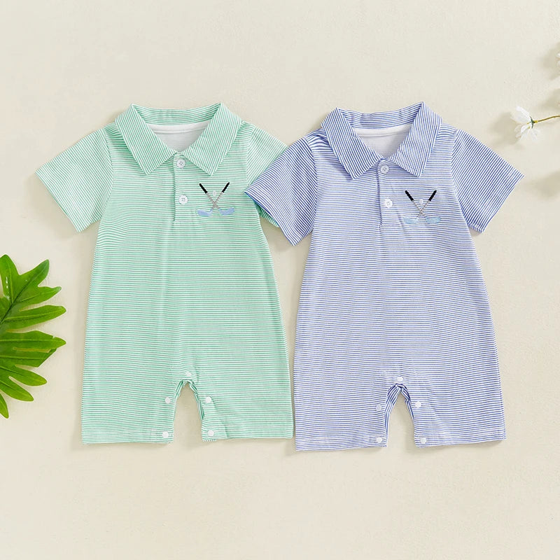 Fairway Stripe Polo Romper, product view