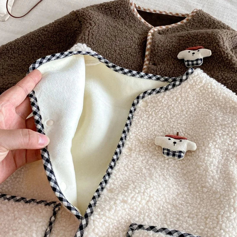 Plaid Bunny Hat Romper pocket detail