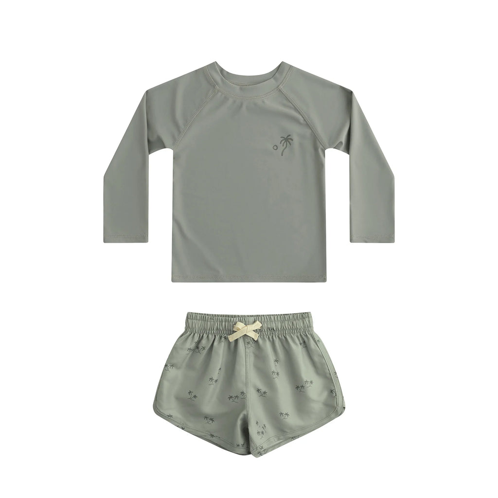 Printed long sleeve swimwear set with top and shorts for toddlers