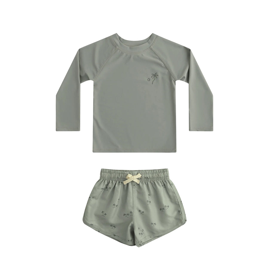 Printed long sleeve swimwear set with top and shorts for toddlers