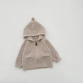 Green warm knit hooded coat for kids