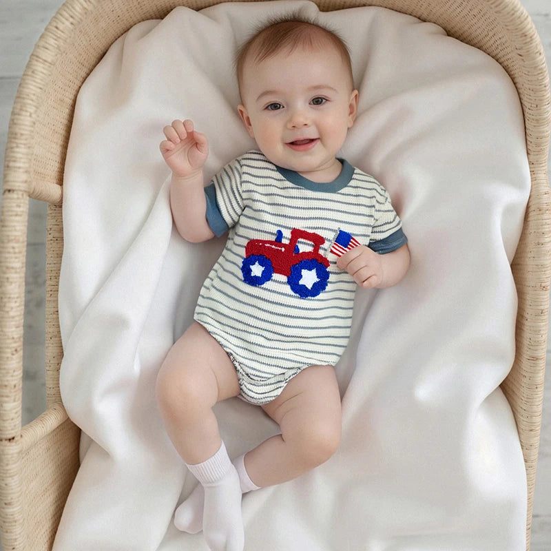 Stars and Stripes Sleeveless Romper for Baby Girls