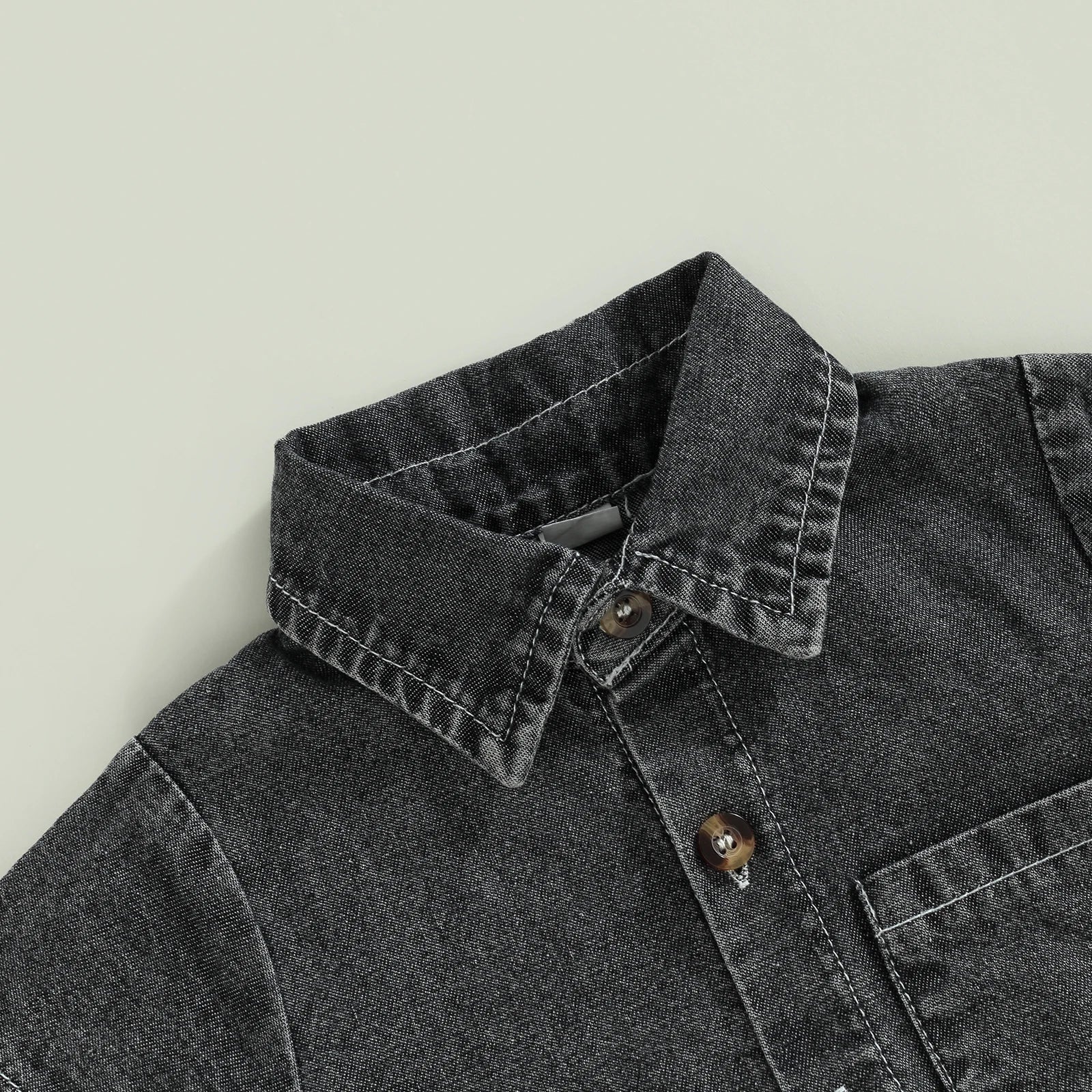Denim Short Sleeve Baby Romper in Black