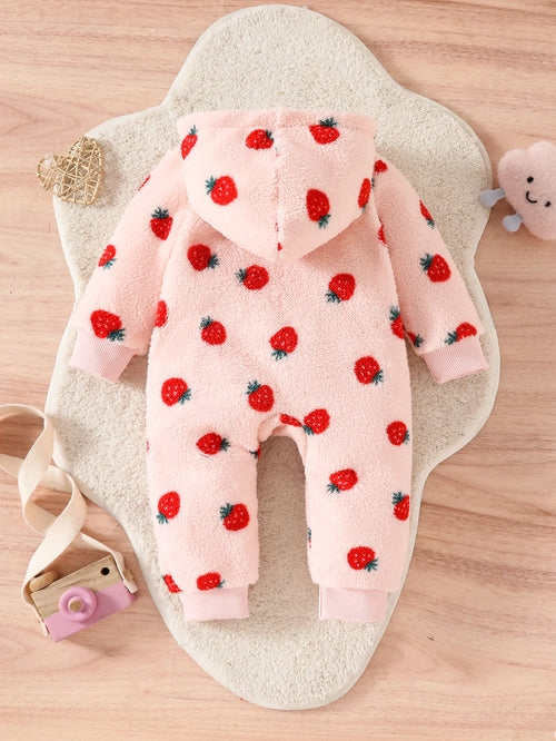 Strawberry Print Hooded Romper, product view 2