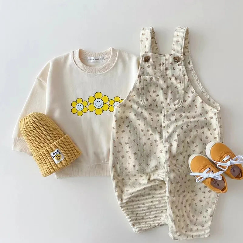 Soft Corduroy Baby Overall - Flowers