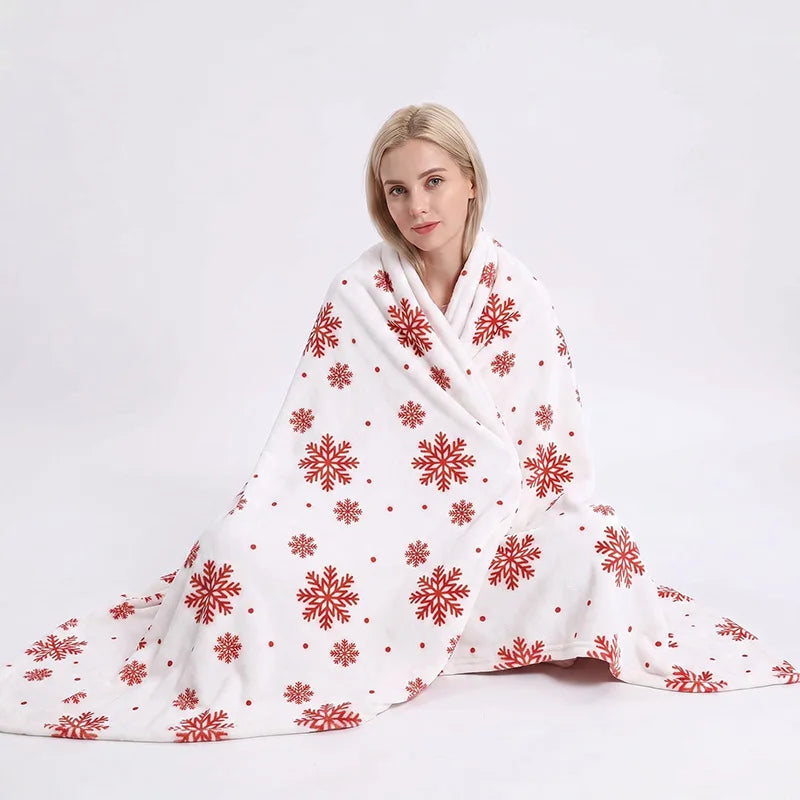 Cream Red Snowflake Throw Blanket