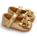 Gold Triple Bow Mary Jane baby first walkers