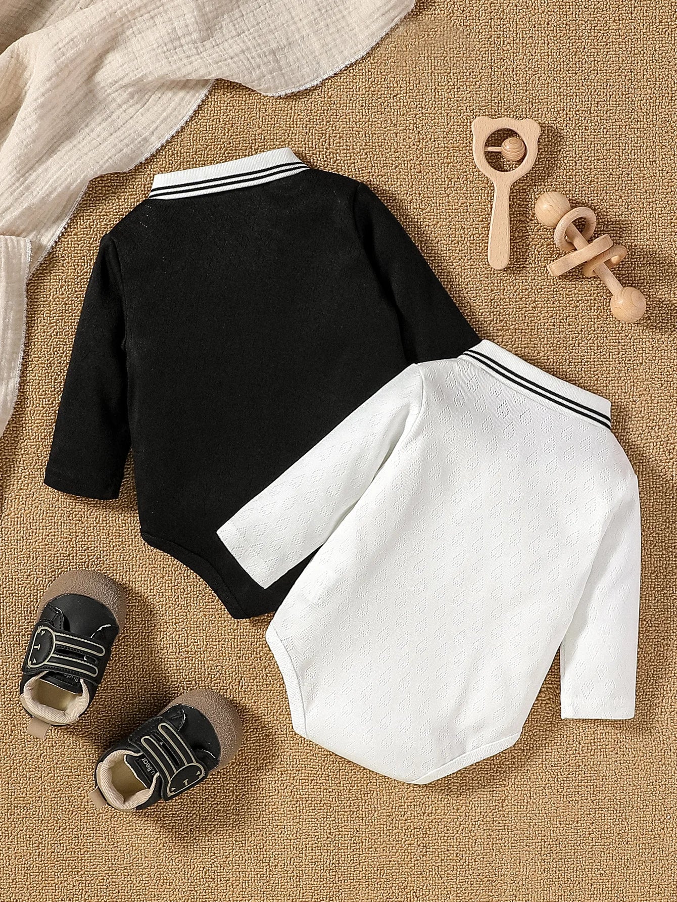 Long Sleeve Button-Up Collar Bodysuit Set