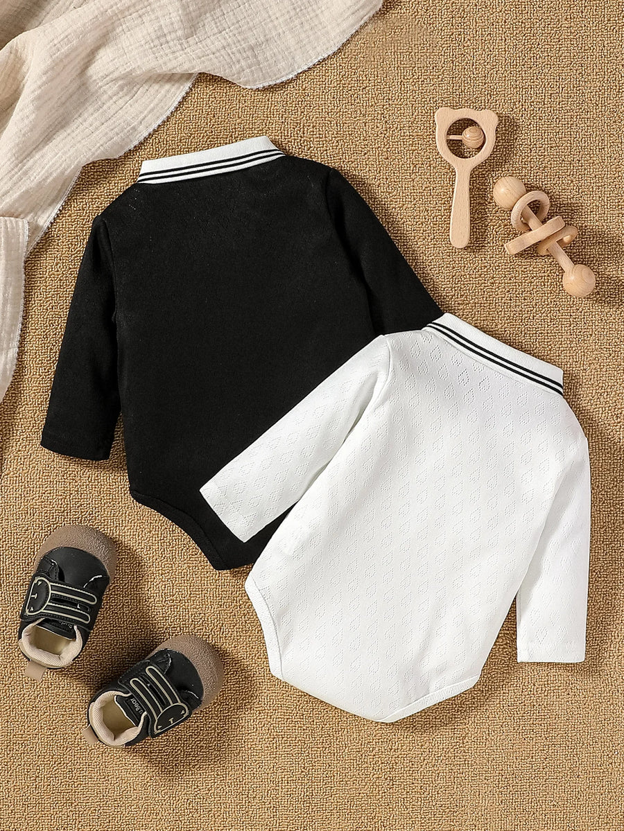 Long Sleeve Button-Up Collar Bodysuit Set