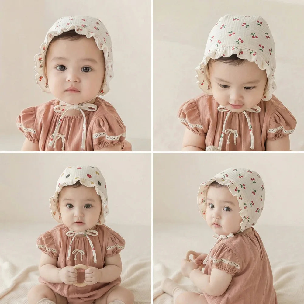 Top view of Floral Ear Protection Baby Hat