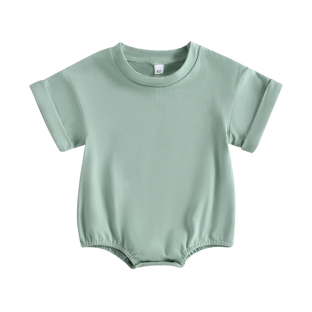 Short Sleeve Solid Color Infant Bodysuit Jumpsuit