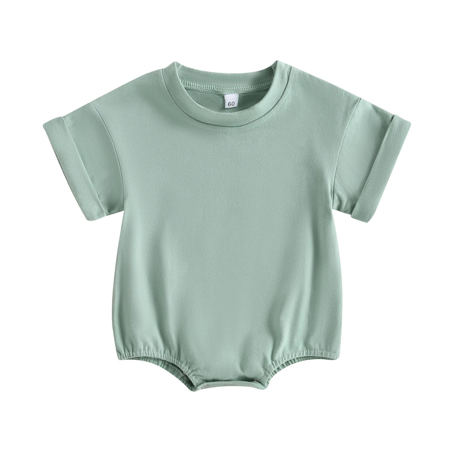 Short Sleeve Solid Color Infant Bodysuit Jumpsuit