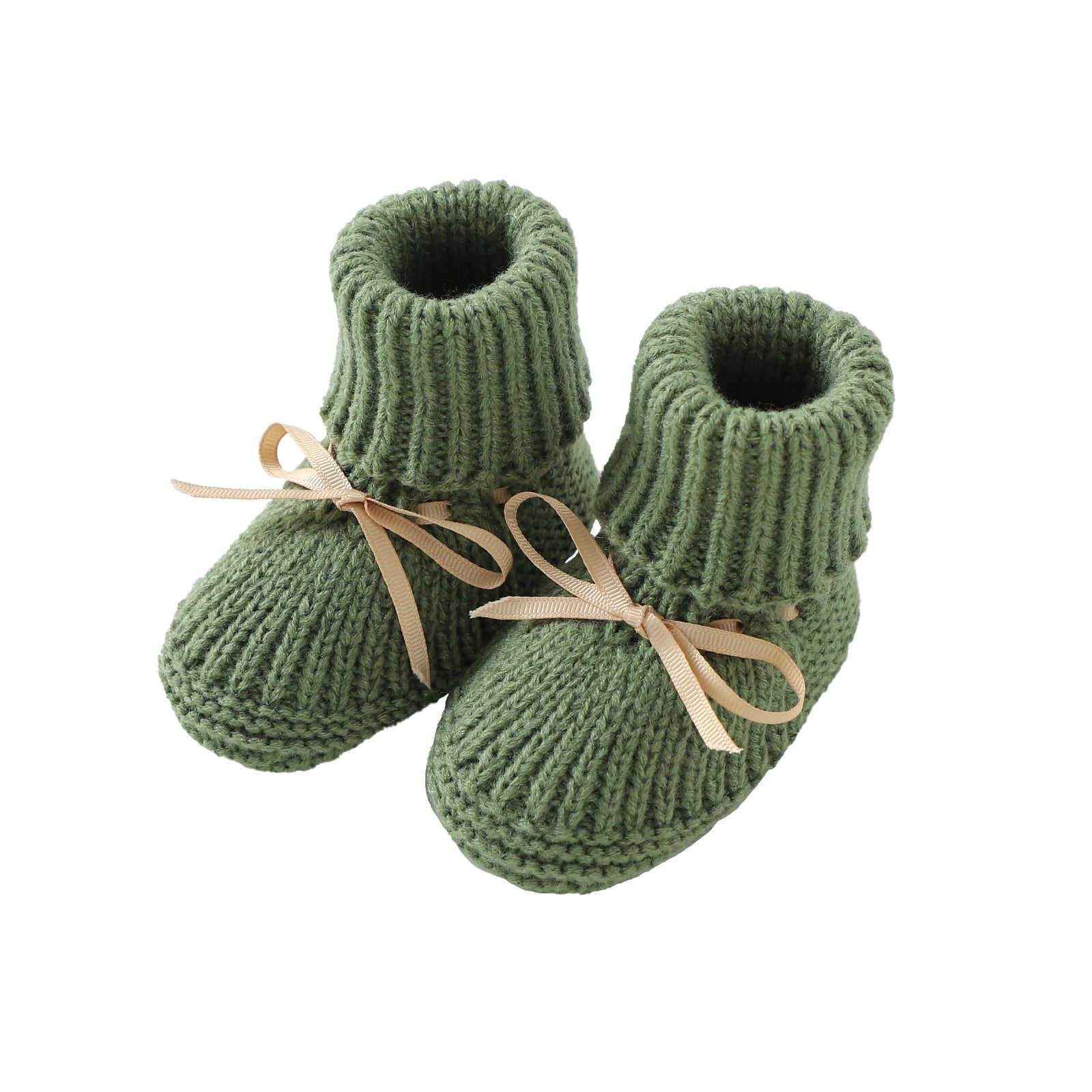 Olive Ribbon-Tie knitted baby booties