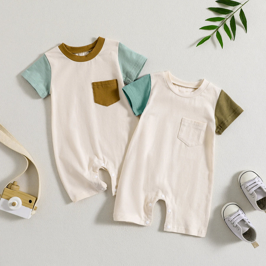 Contrast Color Short Sleeve Romper for Baby