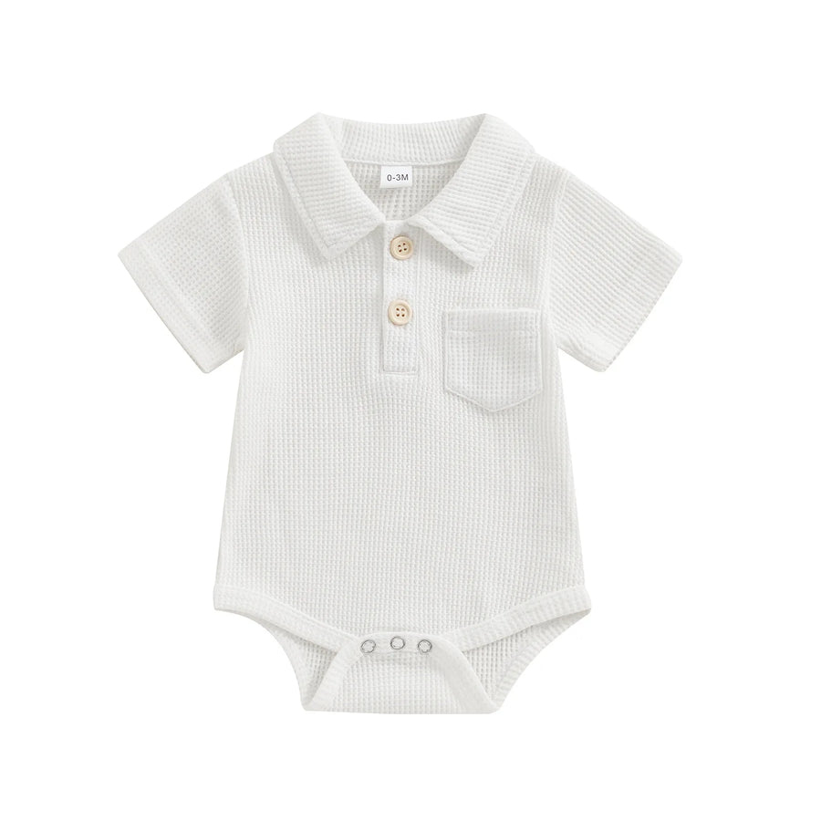 Waffle Knit Polo Bodysuit in khaki color