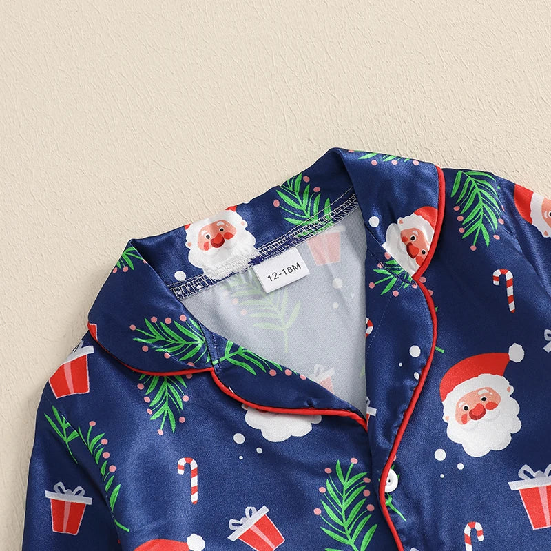 Kids’ Navy Santa Print Christmas Pajama Set